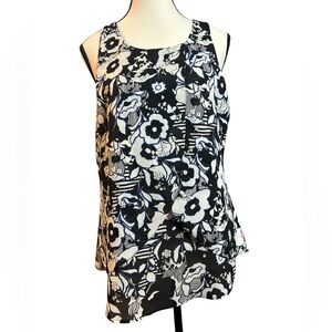 Sanctuary Black and White with Blue Accents Tank Top with Abstract Design